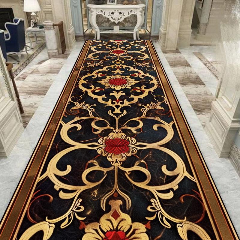 European Style Luxury Long Corridor Carpet Red Carpet Non-slip Stair Floor Mat Customizable Wedding Hall Passageway Corridor Rug