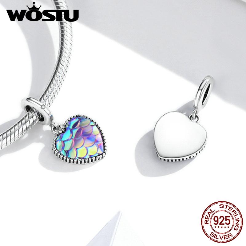 WOSTU Изысканная красивая подвеска из стерлингового серебра 925 пробы с рыбьей чешуей, подходящая для браслета, ювелирных украшений