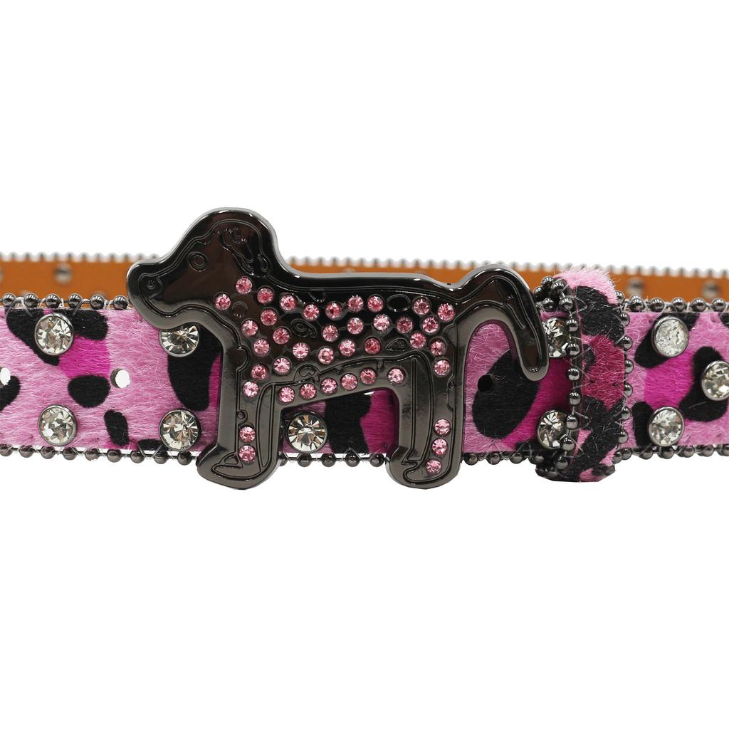 Dog Buckle Belt Leopard Print Western Rhinestone Belt Personalized Denim Rivet Jeans Trousers Belt