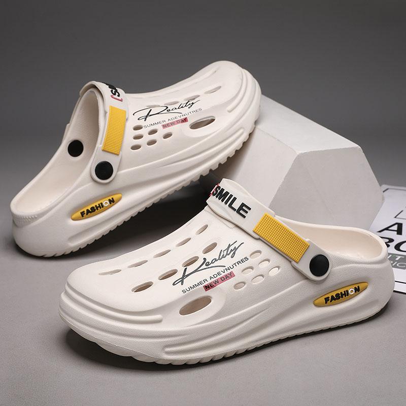 Модные летние клоги-тапочки, мужские клоги-тапочки, мягкая подошва, дышащие пляжные тапочки, мужские домашние тапочки, уличные нескользящие тапочки