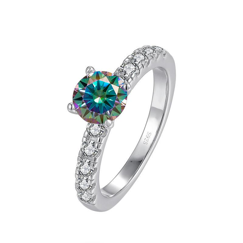 Bague Ringen Женское кольцо с муассанитом и бриллиантом цвета D, 1 карат, свадебное ювелирное изделие из стерлингового серебра 925 пробы, классический дизайн с четырьмя когтями, подарок