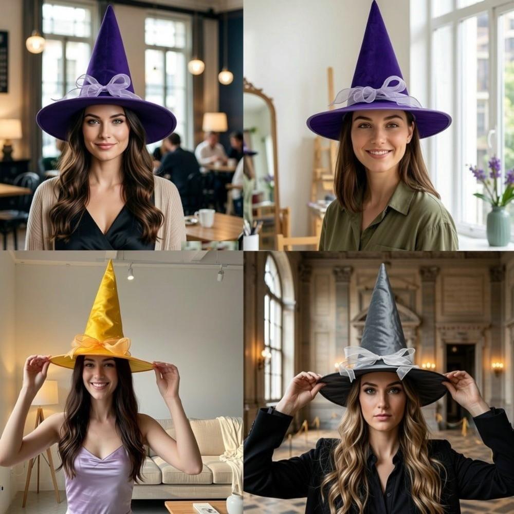 with Lace Velvet Dark Witch Hat Wide Brim Pointed Mage Hat Halloween Decor Hat Masquerades