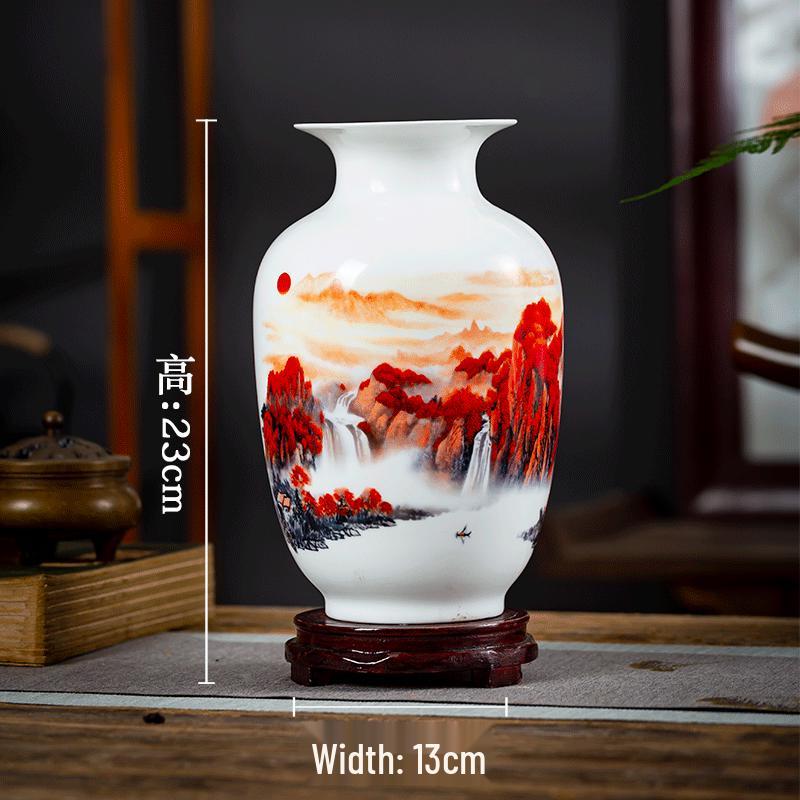 Good Fortune Jingdezhen Ceramic Vase Set: 3-Piece Décor for Living Room, Curio Shelf, or TV Cabinet