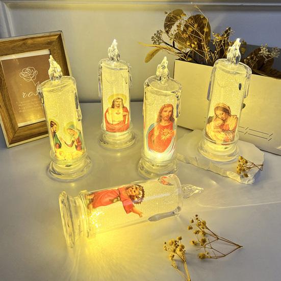 1/6 шт. светодиодные беспламенные молитвенные свечи мерцающие поддельные свечи молитвенные свечи Иисусовы религиозные чайные свечи украшения