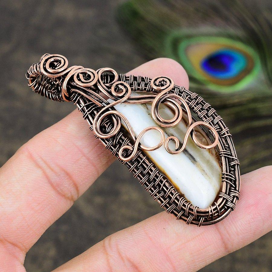 Montana Agate Gemstone Copper Wire Wrap Jewelry Pendant 2.80