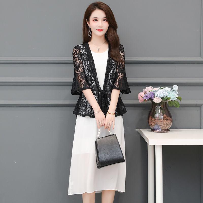 Summer and Autumn Lace Shawl Women's Short Large Cut-out Shawl with Skirt Over Top Thin Coat