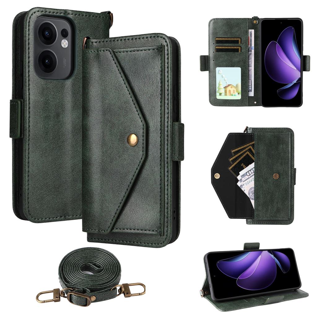 Для Oppo Reno13 F 5G Кожаный чехол Магнитная застежка Кошелек Подставка Чехол для телефона с ремешком через плечо