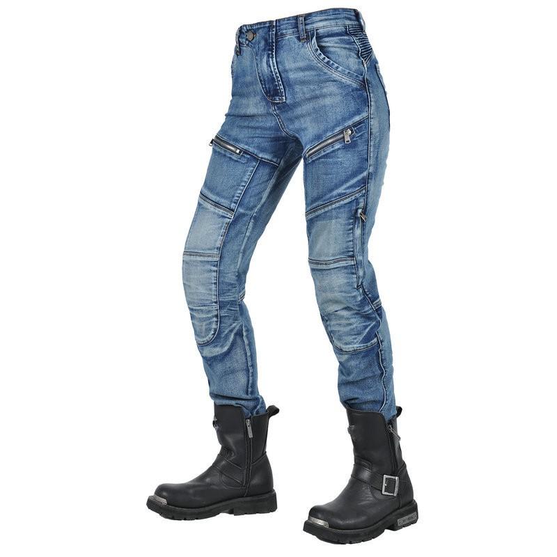 Womens Vintage Motorcycle Jeans Kevlar Reinforced Stretch Riding Pants Casual Biker Style