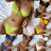 Women's 2 Piece Bathing Suit Rope Gathering Bikini Sets Plain Swimsuit Beachwear Summer Bikini Swimsuits