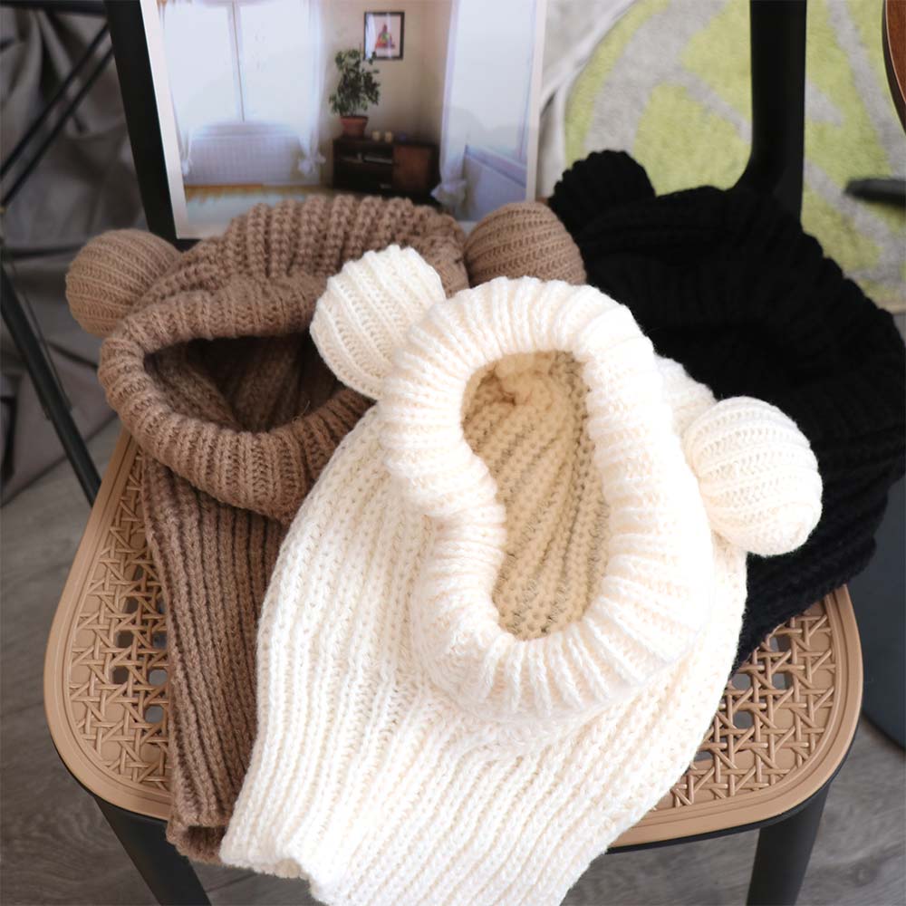 Korean Style Knit Hooded Beanie Hat Solid Color Winter Pullover Helmet Cap Women