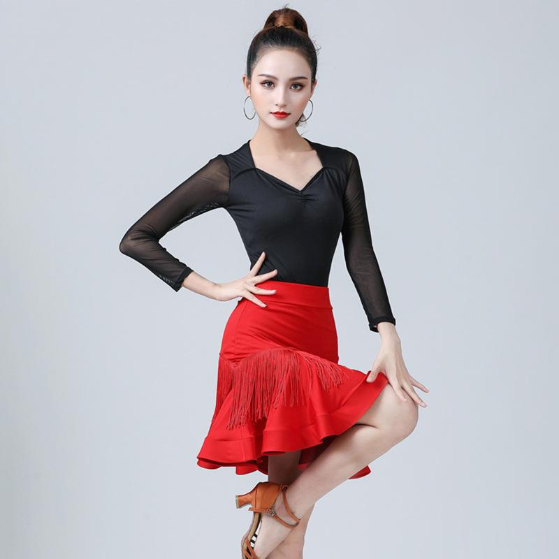Женская короткая юбка для латиноамериканских танцев Senba, юбка для belly dance, современный танец, V-образная, с кисточками, юбка "рыбья кость"