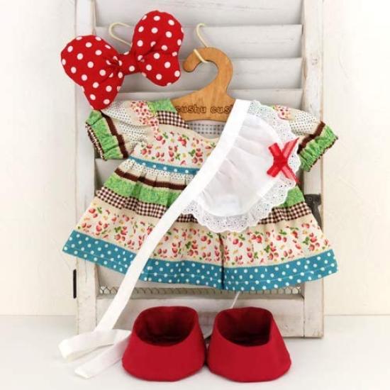 Cushu Cush Duffy Shellie May Костюм Мягкая игрушка Товары Одежда Наряды Узор Клубника Зеленый 4 предмета Комплект из фартука и обуви CDS305S Платье, Лента,