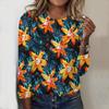 Tops For Spring&Autumn Flowering Shrubs Print Round Neck Long Sleeve T-shirt Fall Casual Slim Pullover Women's Long Sleeve Top