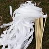 10Pieces/Lot White Ribbon Wedding Wands with Gold Bell Wedding Ribbon Stick, Ribbon Twirling Streamers Wedding Festivals Party Decorations