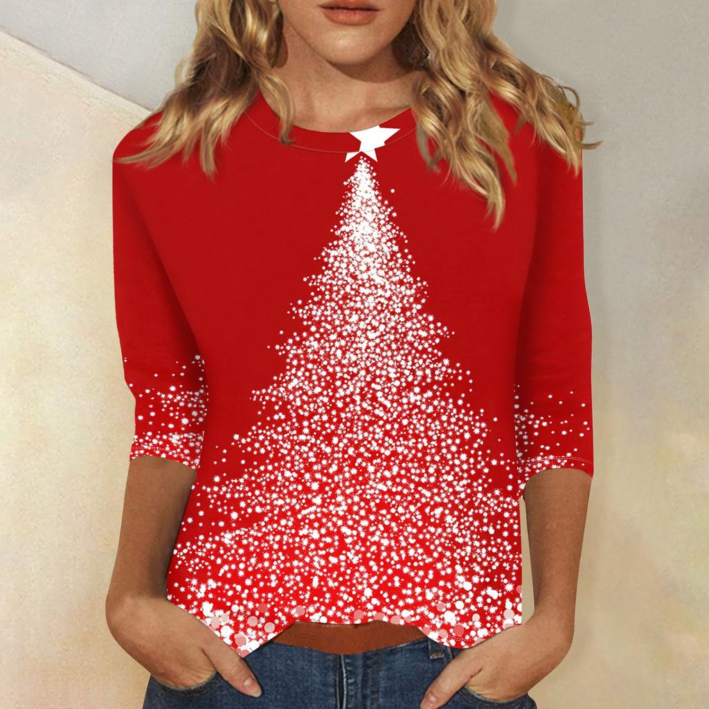 Рубашки с рукавом 3/4 для женщин, футболки с принтом, блузки, повседневные, больших размеров, базовые топы, пуловеры