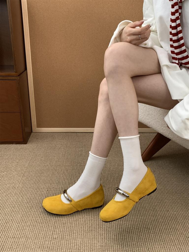 Korean French Gentle Evening Breeze Shallow Mouth Small Single Shoes Women's Spring and Summer 2025 Fashion Metal Buckle Mary Jane Shoes