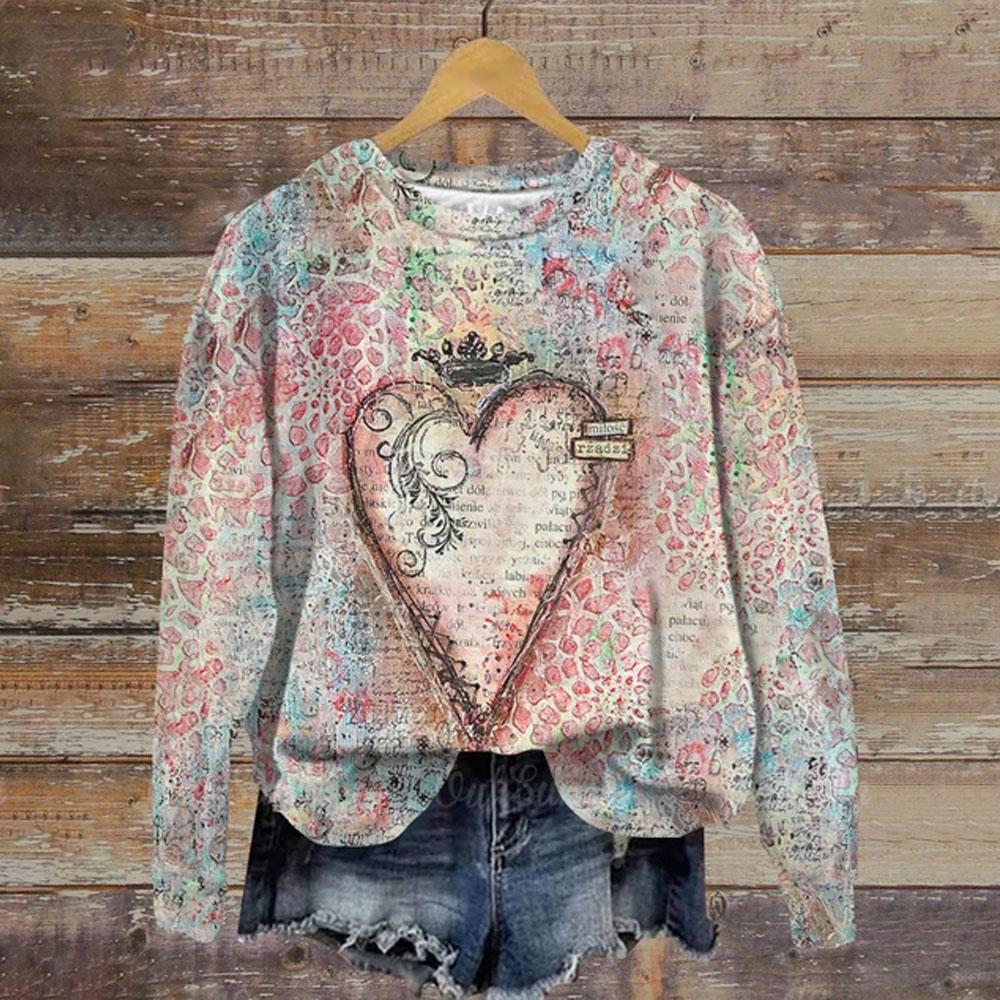 Женская толстовка с круглым вырезом, зимний топ с принтом в стиле Харадзюку, с принтом любящего сердца, свободный женский праздничный повседневный пуловер с длинным рукавом, толстовка с капюшоном