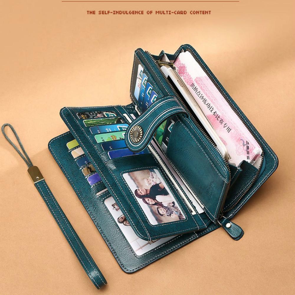 Genuine Leather Wallet for Womens  Large Capacity  Made From Oil Wax Cowhide  Nice and Elegant