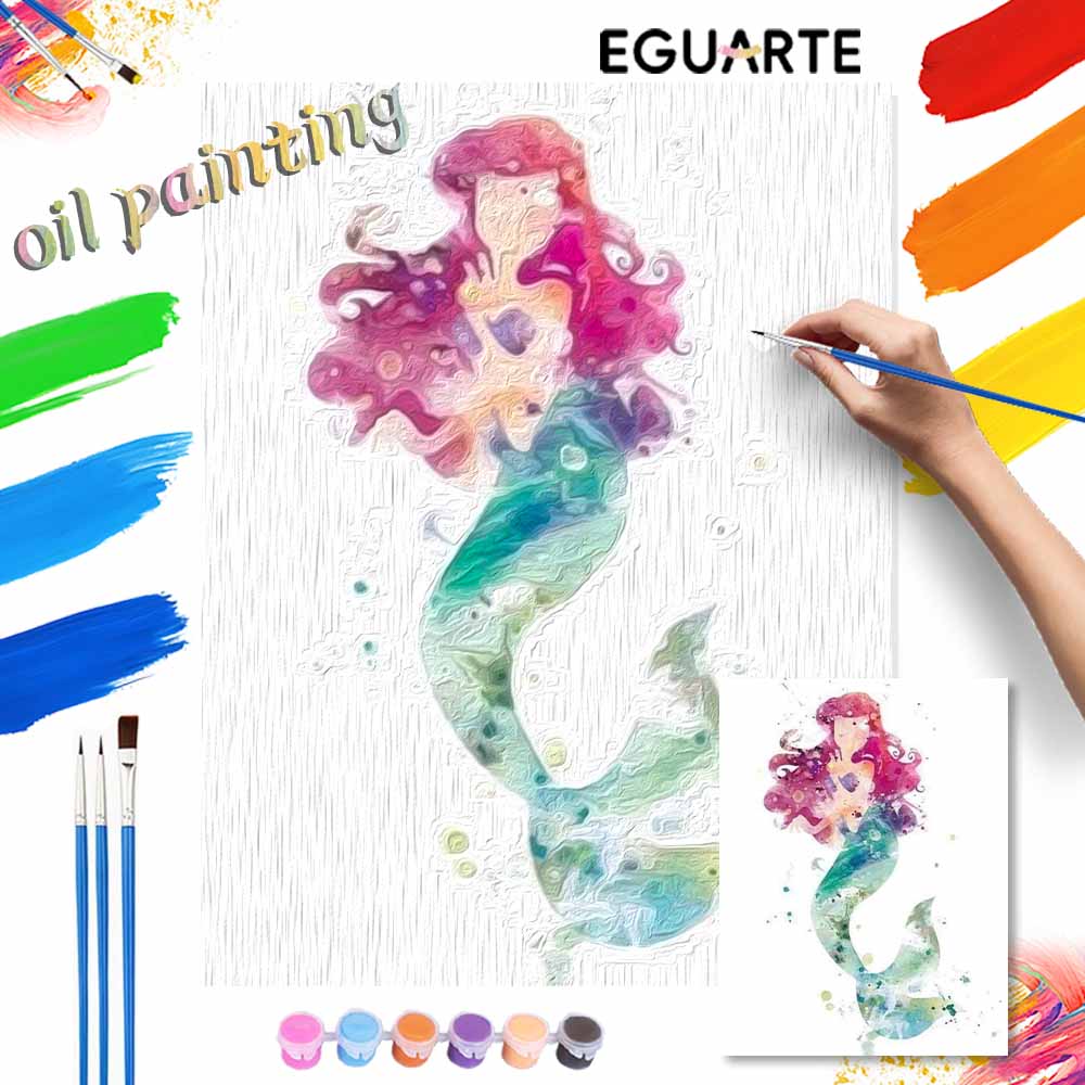 Disney Little Mermaid watercolor oil paint by numbers painting kit handmade diy home decor gifts wall art modern bedroom decor hobby