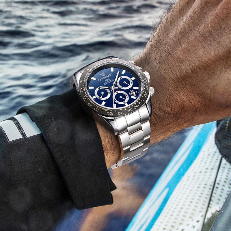Mark Fairwhale Men's Quartz Watch Popular Three Eye Circular Multifunctional Sports Waterproof Chronograph Quartz Watch Men