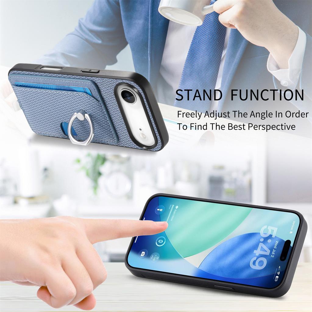 For iPhone Air Case Ring Kickstand Leather Back Cover with Magnetic Detachable Card Holder