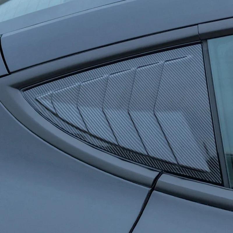 2PCS Car Rear Triangle Window Shutters Sunshade Decoration Accessories For Tesla Model 3 Highland 2025 Bright Carbon Fiber ABS