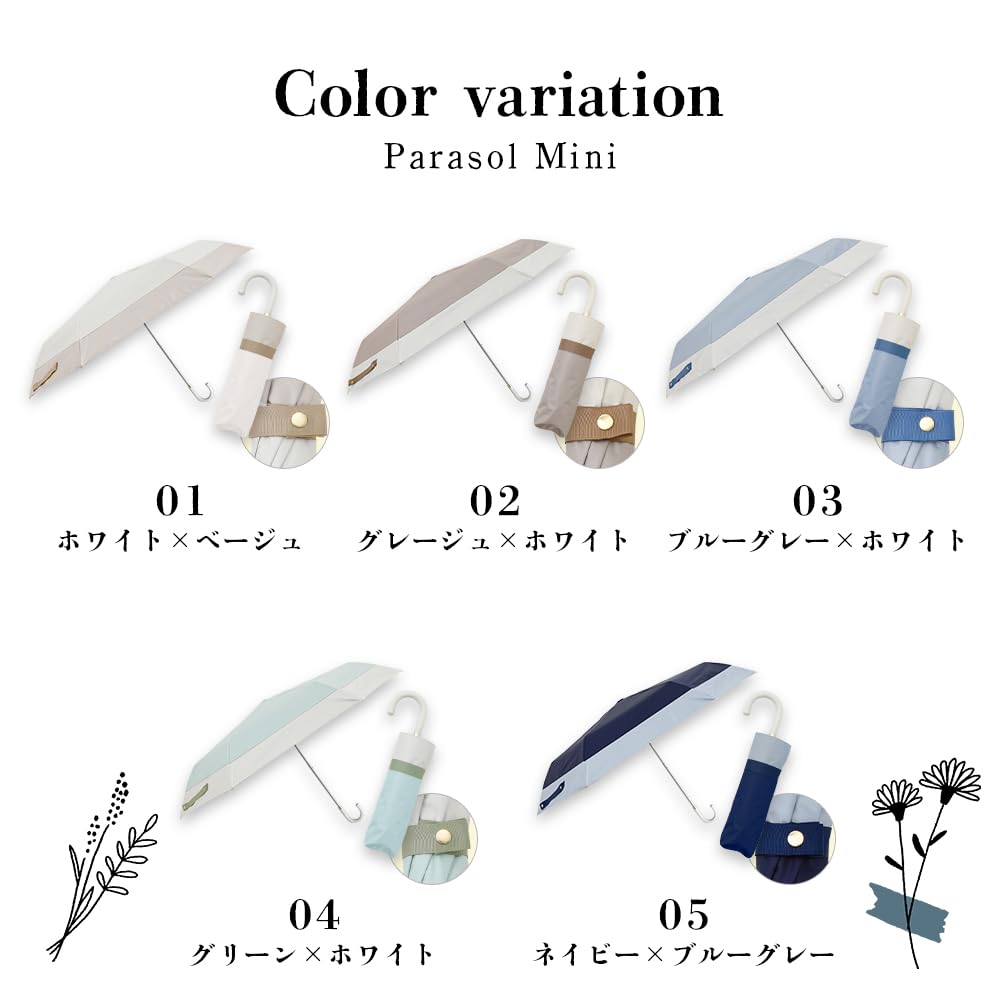 Ogawa Складной УФ Идеальный Подарок для или любой LINEDROPS 57410 Женский Зонт, 99,9% Защита, Белый/Зеленый, Водоотталкивающий, Стильный, Простой, Двухцветный