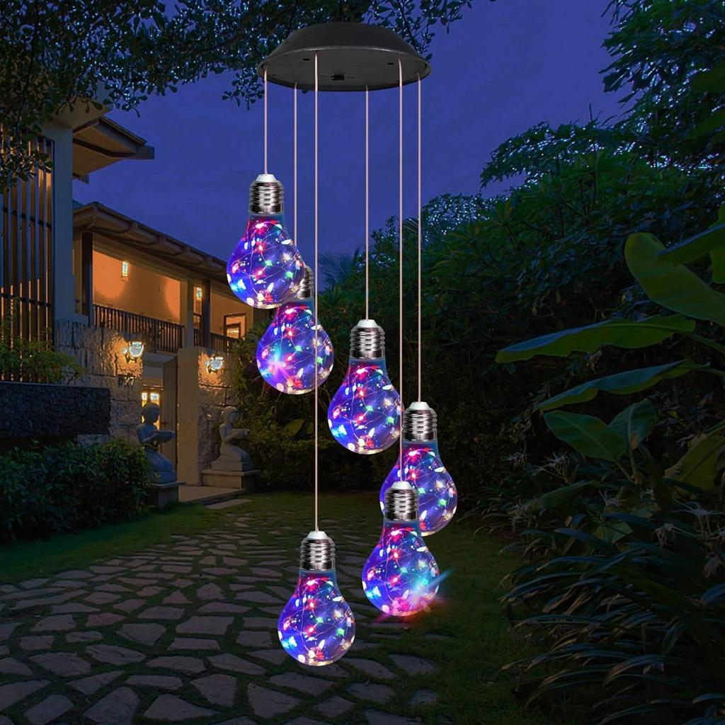 Colorful LED 6 Solar Bulbs Wind Chimes, Mobile Hanging Wind Chimes For Porch Garden Yard Balcony Decoration