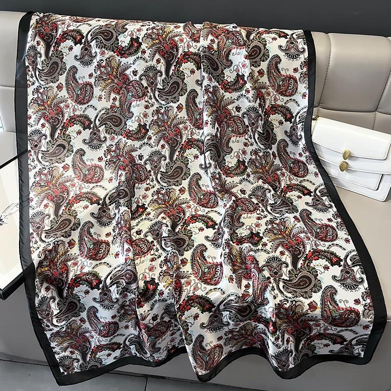 Ethnic Style Printed Imitation Silk Scarf Summer Fashion Exterior Shawl Thin Warm Air Conditioning Blanket Multifunction Sun Protection