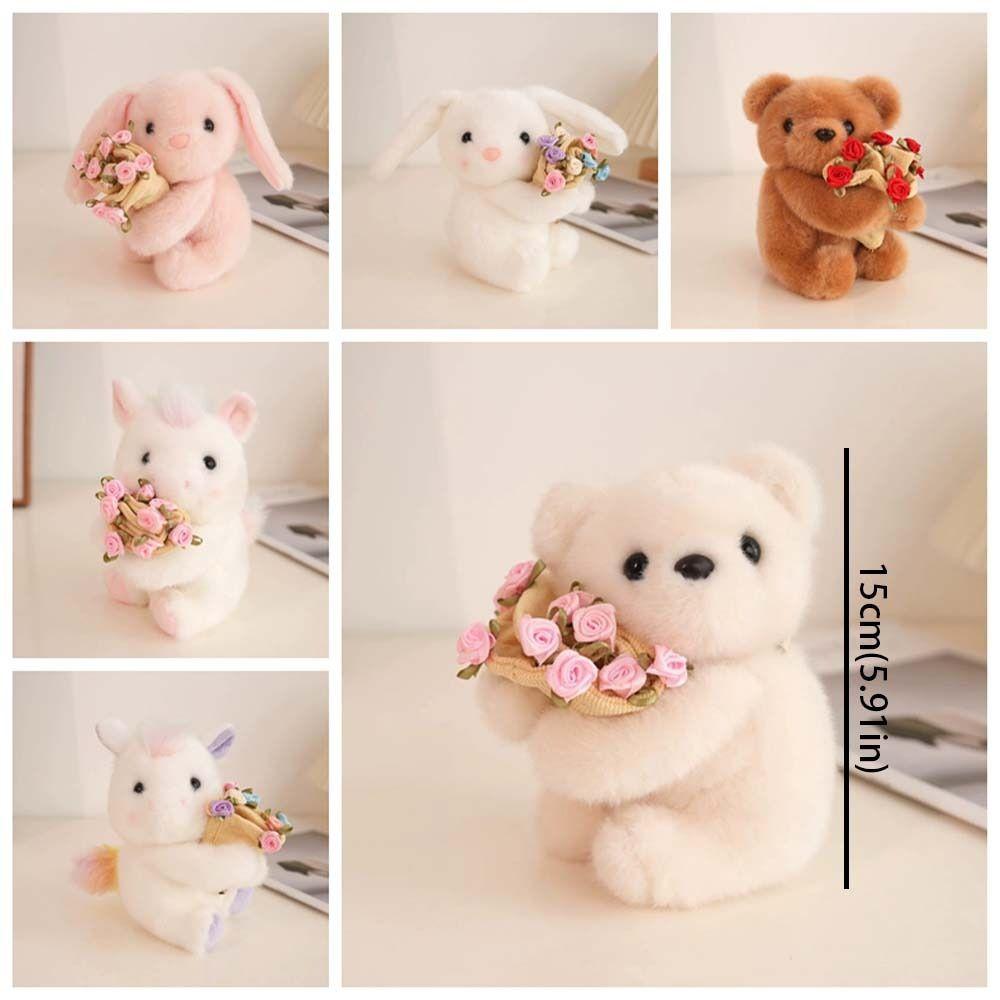 with Floral Blanket Bear Wear Rose Doll 15cm Bouquet Rabbit Doll Rose Bear Plush Toy  Anniversary