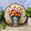 Metal Wall Art Music Note Sign Rustic Farmhouse Decor Tin Round Orange Pink Flowers Antique Sheet Music