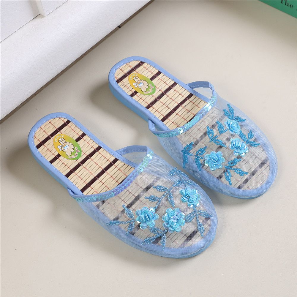 Ручной работы Бисером Домашние тапочки Женские Летние Домашние Сетчатые Тапочки для Деревянного Пола Всесезонные Тапочки Плоский каблук