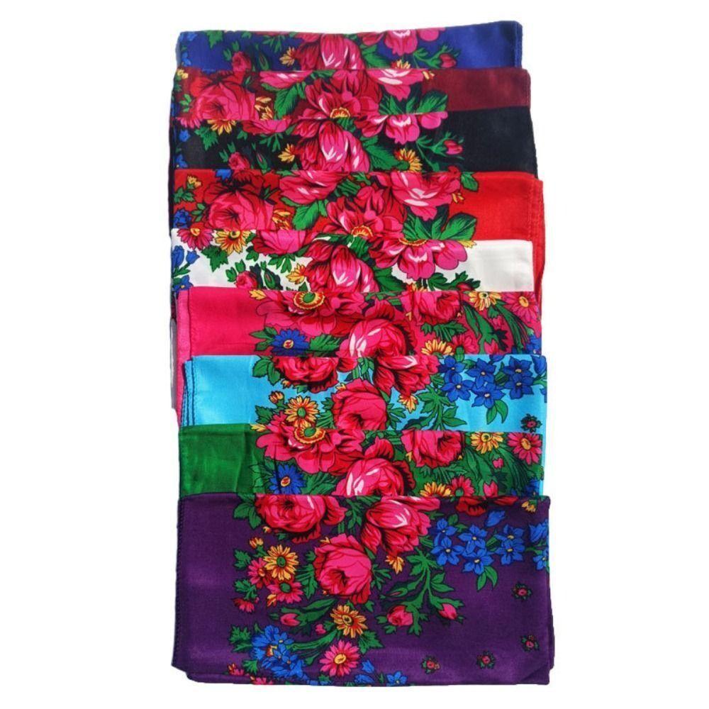 Sunscreen Rose Flower Print Head Scarf Polyester Square Shawl High Quality Headwraps