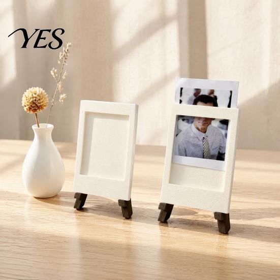 Small Picture Holder Mini Frame with Wooden Tripod Stand, 3D Printed Photo Display Compact for Polaroid Pictures, Tabletop Home Office Decor Desk