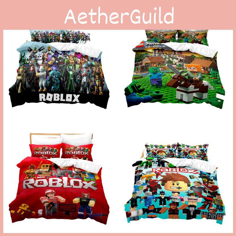 Мультяшный Постельный Комплект с Цифровой Печатью Roblox Minecraft Высококачественный Мультяшный Стиль Белый Цвет