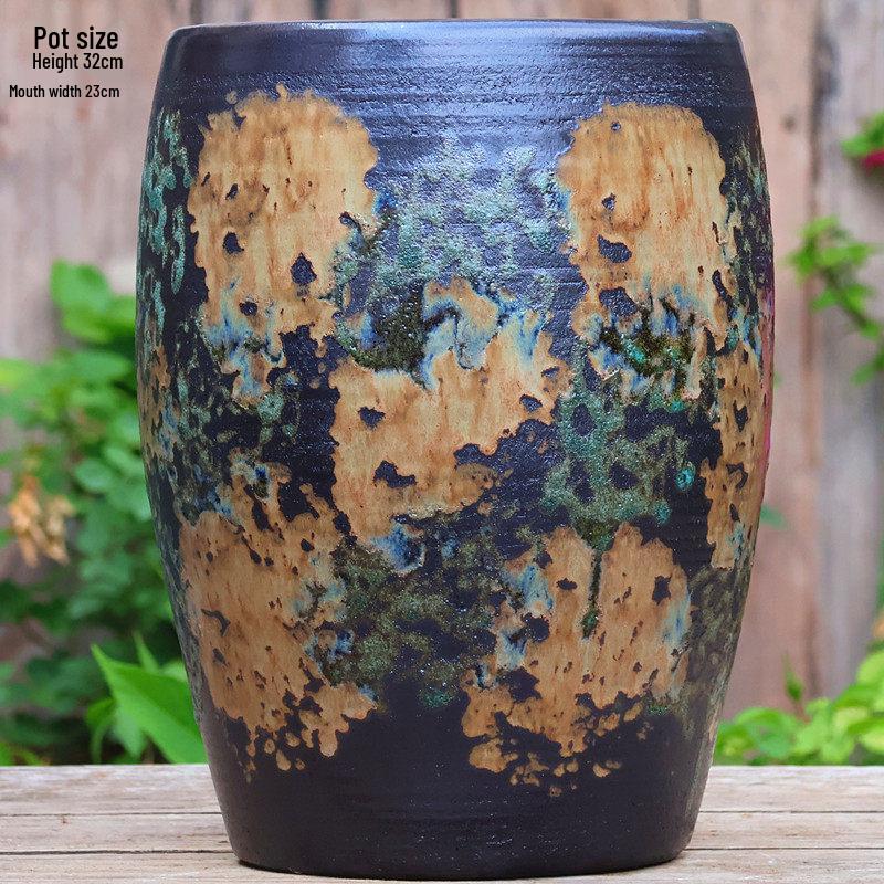 Hand-painted Retro Ceramic Plant Pot for Outdoor Decor - Large, Breathable Design for Succulents and Green Plants