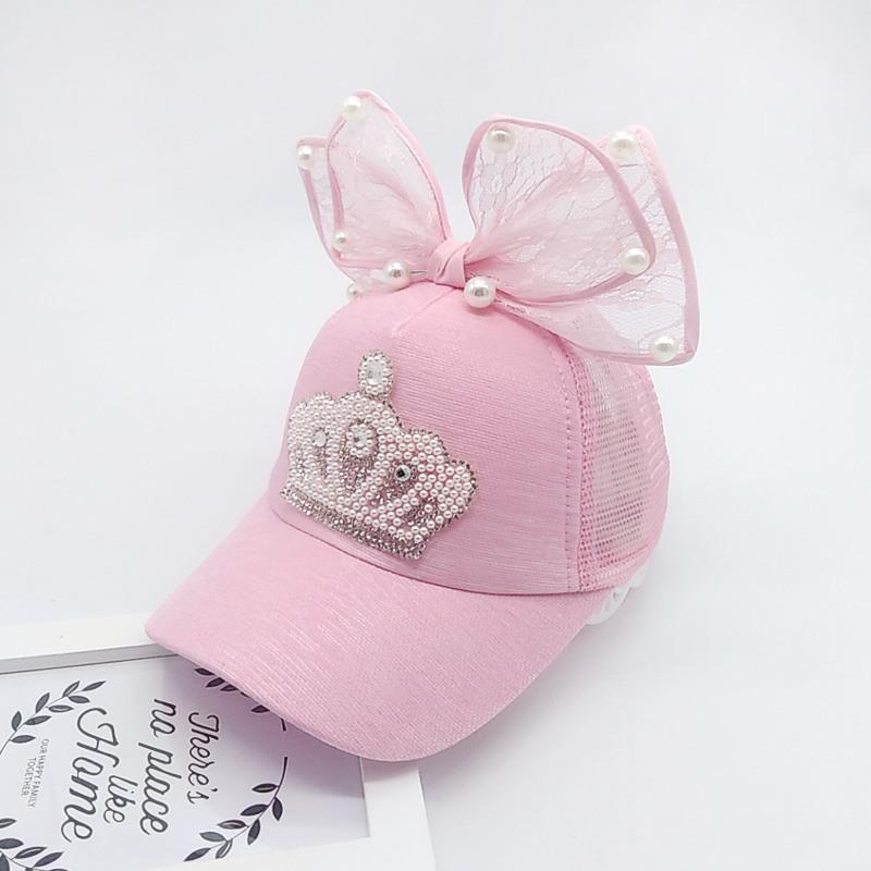 Детская регулируемая шапка для маленьких девочек, повседневная уличная бейсболка с жемчужной короной и дышащим козырьком, шапки с козырьком
