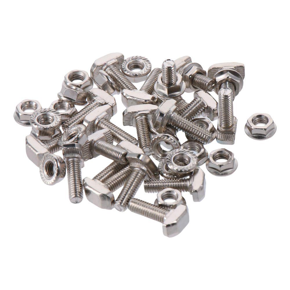 20 Sets Carbon Steel M6 Hexagon Flange Nut Set Silver T Shape Stud Sliding Screw