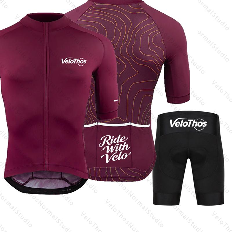 Cycling Set Short Sleeve Jersey Kit and Bib Shorts Pro Race Bicycle Clothing Suit Summer MTB Ropa Maillot Breathable VeloThos