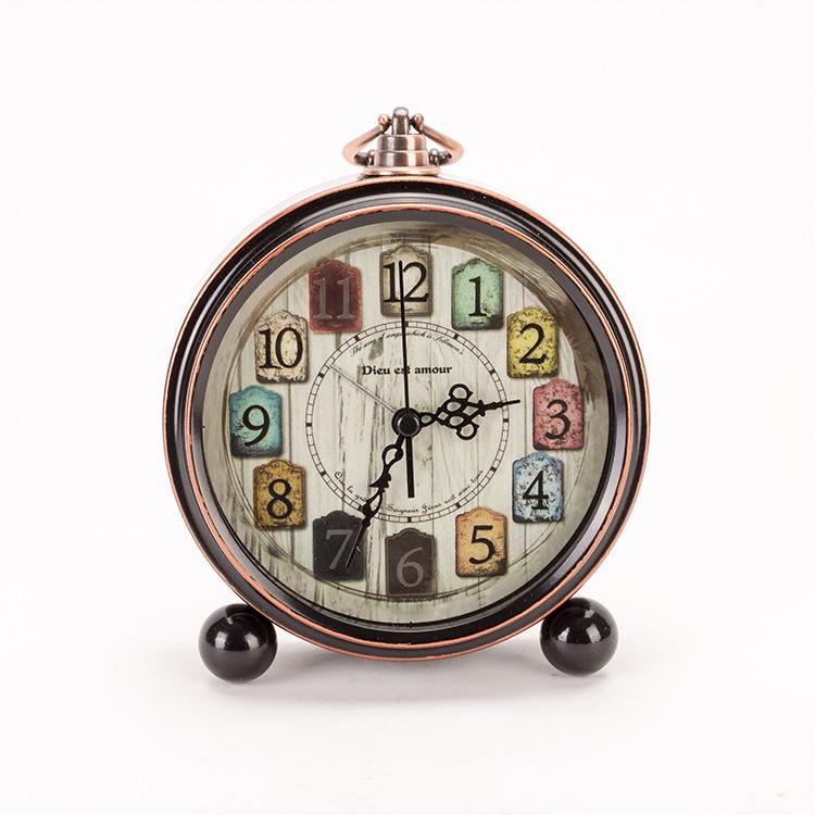 Retro Alarm Clock Metal Silent Table Desk Clock Non Ticking Quartz Movement Bedside Clock for Bedroom