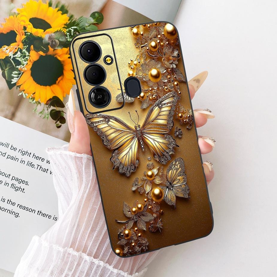 Чехол для Tecno Pop 6 GO BE6j Милый Цветок Бант Расписной Чехол Мягкий ТПУ Чехол для Телефона Для Tecno Pop 6 Pro BE8 Pop6 GO Задняя Крышка Coque