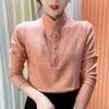 2024 Korean Style Stand-up Collar Fleece Slimming Blouse for Winter Moms
