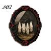 Small Halloween Gifts for Adults Wooden Refrigerator Magnet, Vintage Gothic Fridge Magnets, Oval Frame Decorative Distressed Black Red Magnets