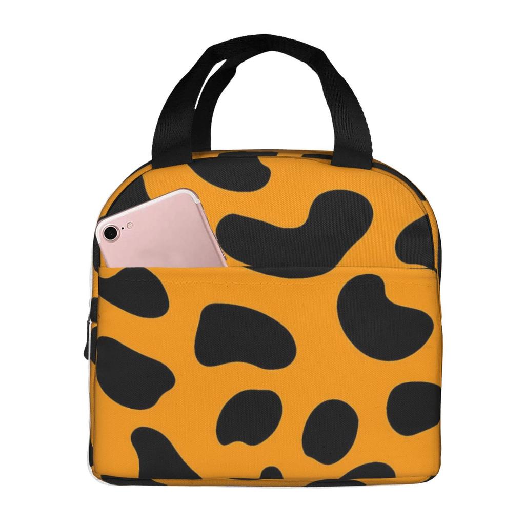 Black and Yellow Leopard Series Print Pattern Lunch Bag Portable Thermal Cooler Insulated Bento Box for Kids Food Tote Bags
