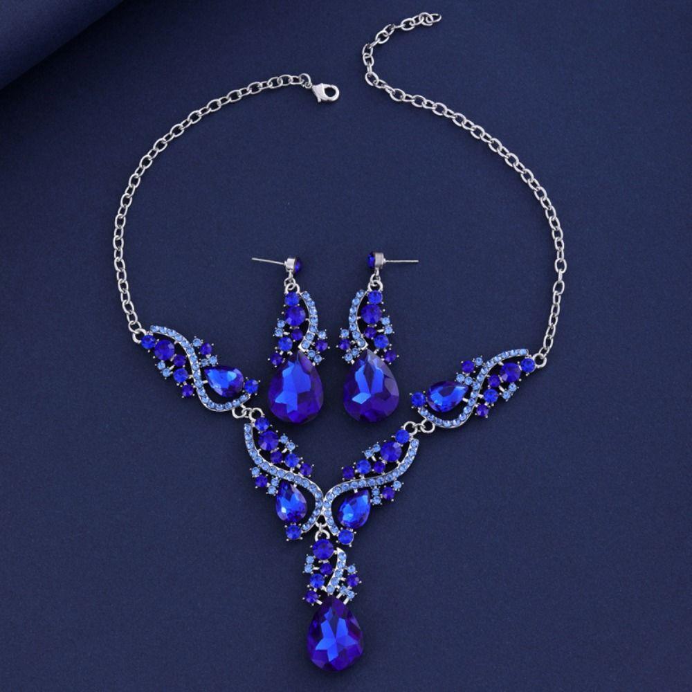 Кристальная капля воды Ожерелье Серьги Набор Блестящее Женское Ожерелье Набор Украшений из Страз Банкет