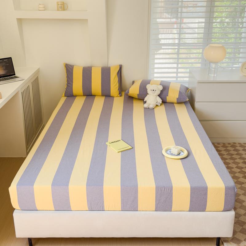 Stripe Style Fitted Sheet Pure Cotton Bed Cover Skin-friendly Bedsheet Girls Boys Room Mattress Protector sabanas(No Pillowcase)