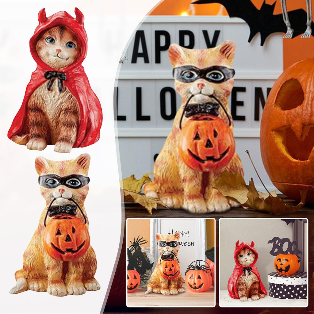 Halloween Cute Cat Resin Sculpture Decoration Holiday Home Decoration