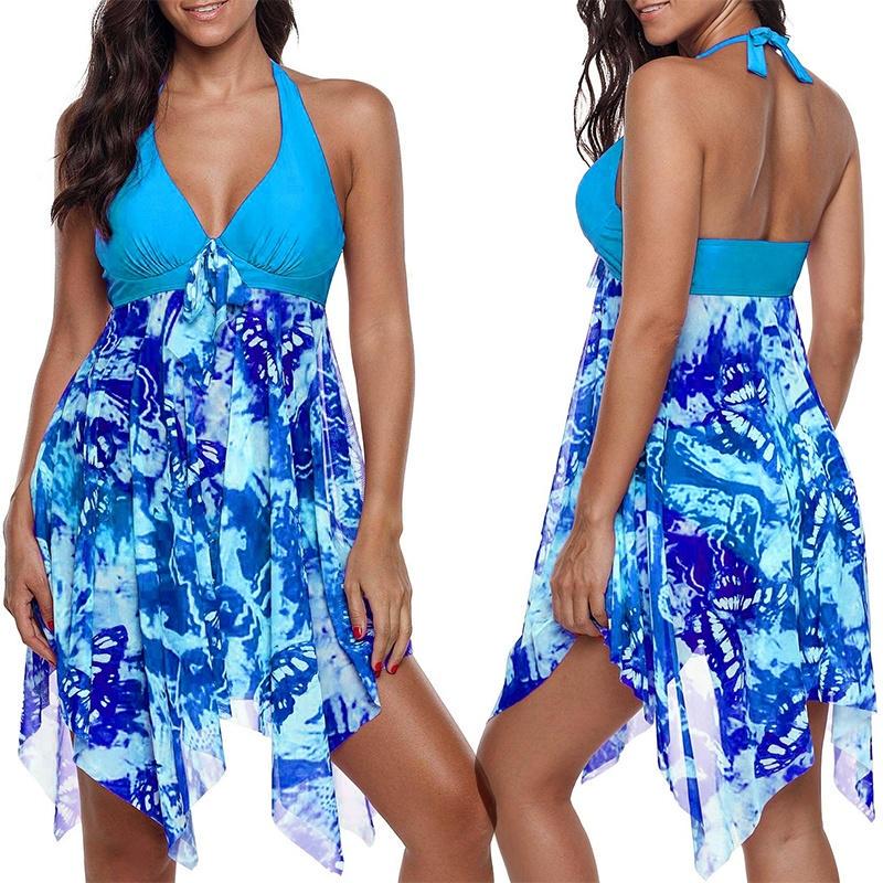 Женский модный купальник бикини с принтом из двух частей, купальник с асимметричным подолом, S-5XL