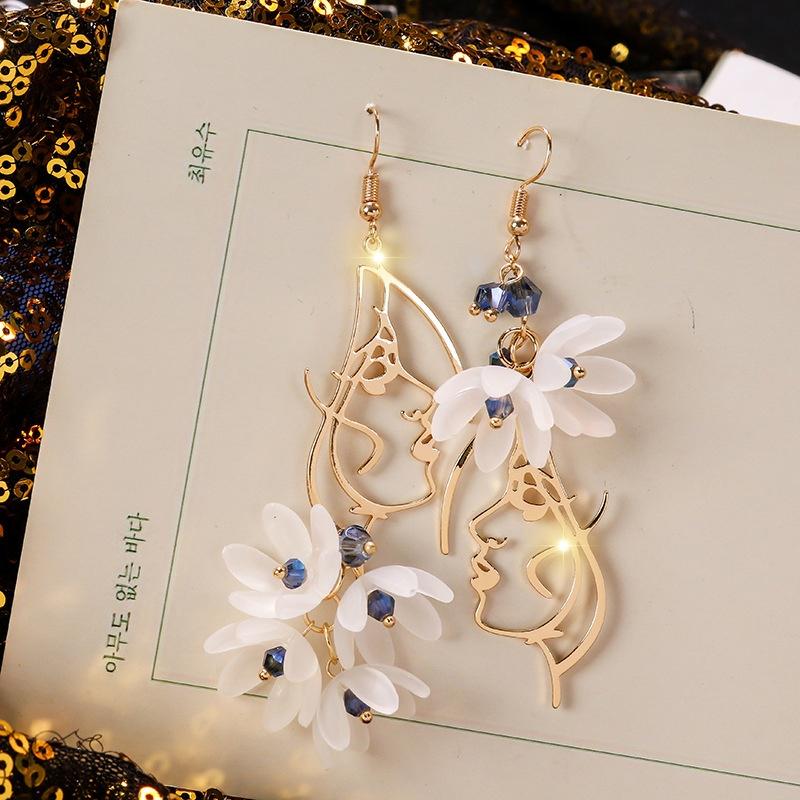 Women Flower Petals Long Tassel Earrings Asymmetric Earrings Ear Jewelry
