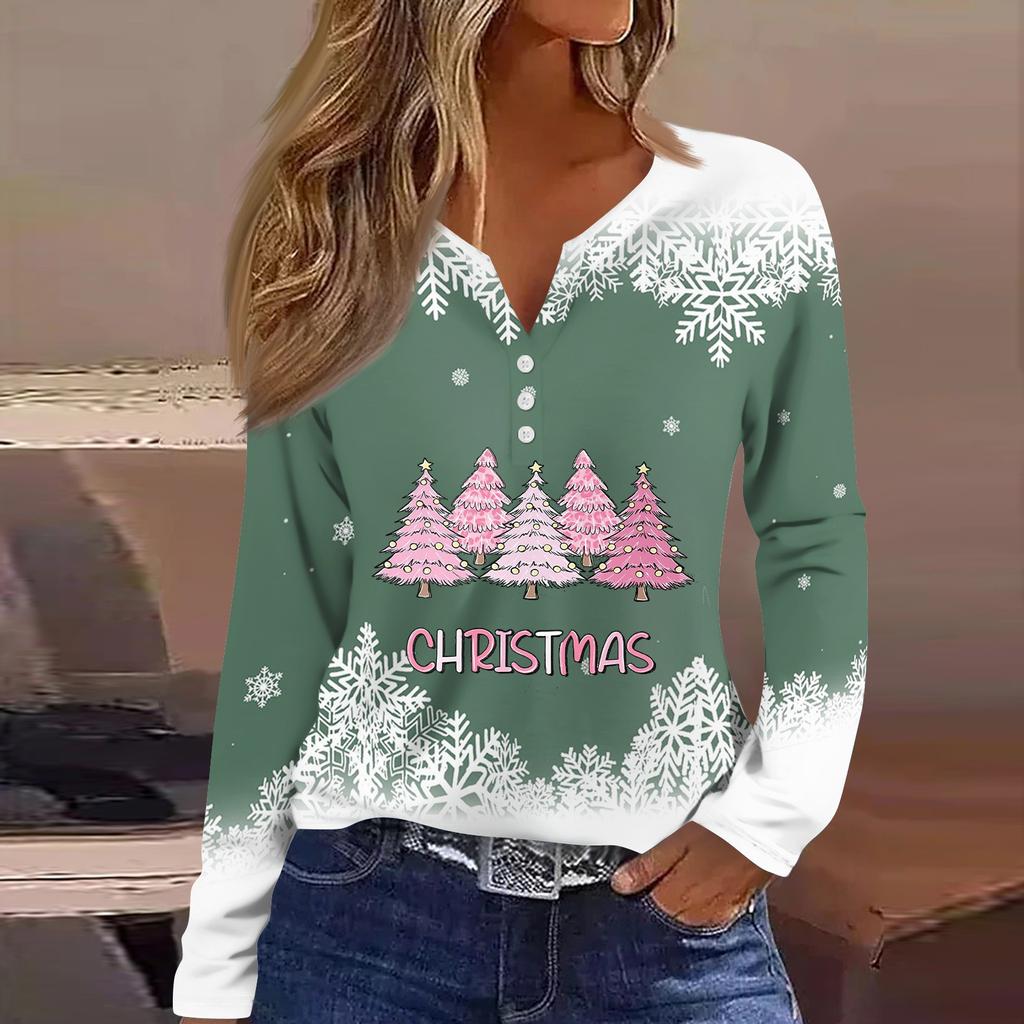 Жен. Футболка Футболка Пуговицы Цветочный принт Длинный рукав Повседневные Выходные Мода Классический Классический V-образный вырез Обычный Топ